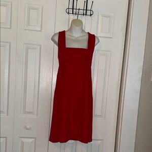 Boston Proper Red Square-Neck Midi Dress